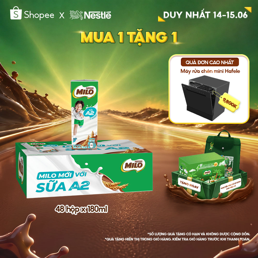 [Live] Sữa Lúa Mạch Nestle MILO với sữa A2 MỚI thùng 12 x 180ml (12x4x180ml)