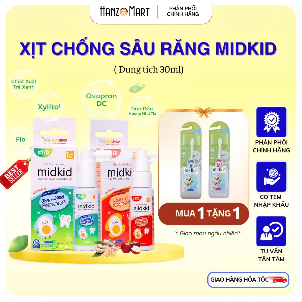 Xịt Chống Sâu Răng Midkid - Bảo vệ men răng, ngừa ố vàng (cho bé từ 1 tuổi)