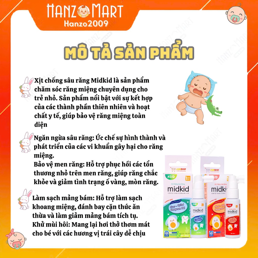 Xịt Chống Sâu Răng Midkid - Bảo vệ men răng, ngừa ố vàng (cho bé từ 1 tuổi)