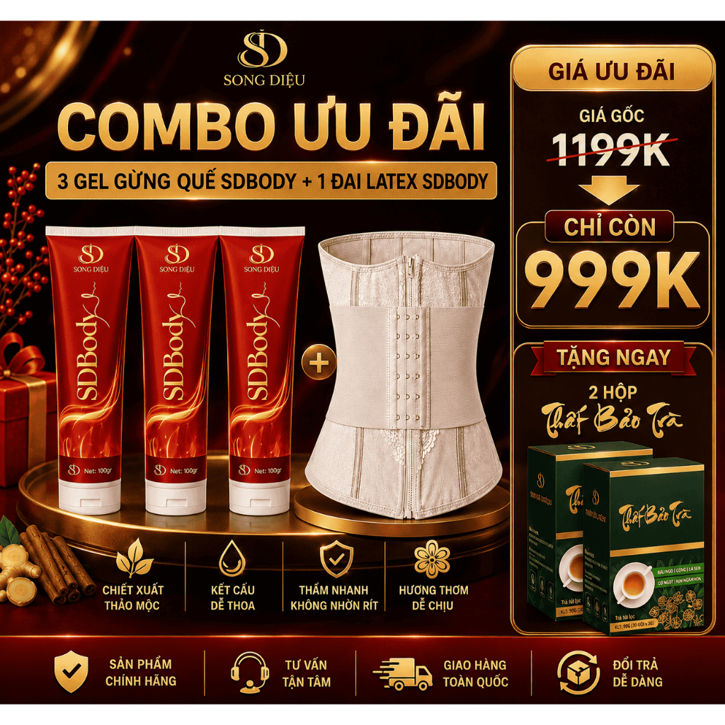 COMBO 3 GEL GỪNG QUẾ + 1 ĐAI LATEX SDBODY TẶNG 2 TRÀ TÁO MÈO THẢI MỠ