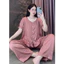 Đồ Bộ Nữ Mặc Nhà Vải Lụa Latin Quần Dài Áo Cộc Tay Phối Bèo Cổ Ren Sang Trọng Pijama CD03