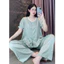 Đồ Bộ Nữ Mặc Nhà Vải Lụa Latin Quần Dài Áo Cộc Tay Phối Bèo Cổ Ren Sang Trọng Pijama CD03
