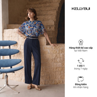 [KELLYBUI] Quần suông dài ống đứng, phối cạp, thời trang nữ công sở thanh lịch