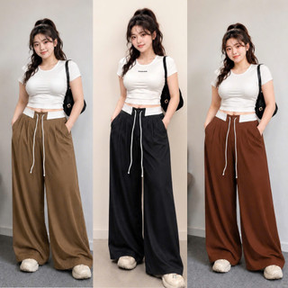 Quần ống suông NHỎ CLOTHING bigsize nữ phối lưng kiểu phong cách đơn giãn thanh lịch trẻ trung năng động  dễ mặc QPHOI