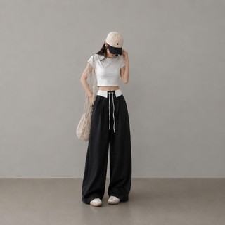 Quần ống suông NHỎ CLOTHING bigsize nữ phối lưng kiểu phong cách đơn giãn thanh lịch trẻ trung năng động  dễ mặc QPHOI