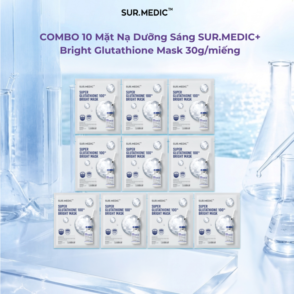 Combo 10 Mặt Nạ Vi Sợi Dưỡng Trắng Chuyên Sâu SUR.MEDIC+ Super Glutathione 100 Bright Mask 30g