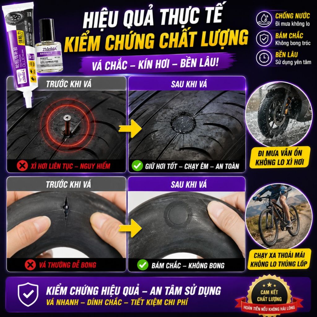 Keo vá lốp xe không săm Zhanlida keo dán lốp siêu chắc chống rò rỉ vá nhanh không cần ra tiệm 50ml