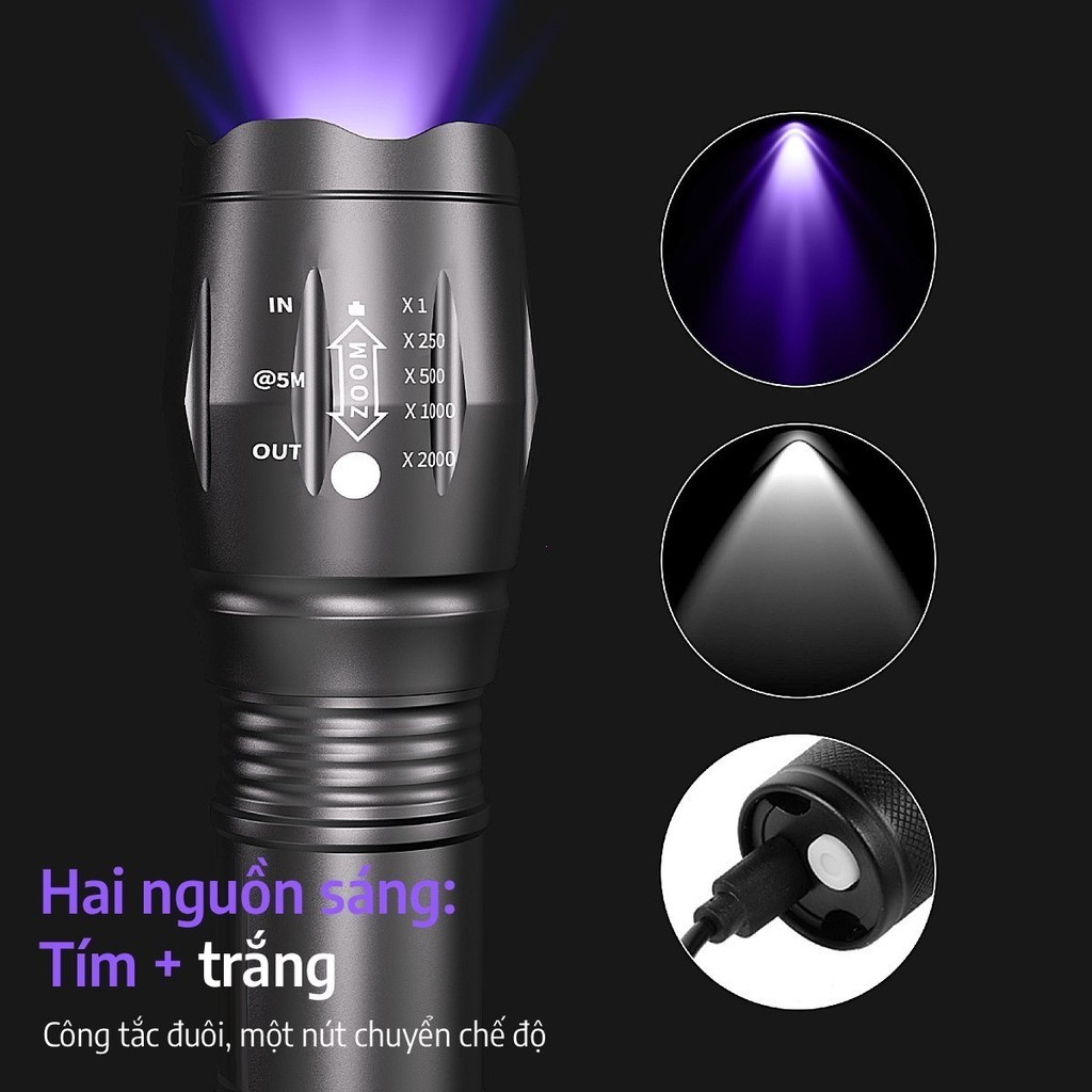 Đèn Tia Cực Tím 2 Màu , Đèn UV 395nm cổng sạc Type-C UV-1 ( kèm thẻ UV )