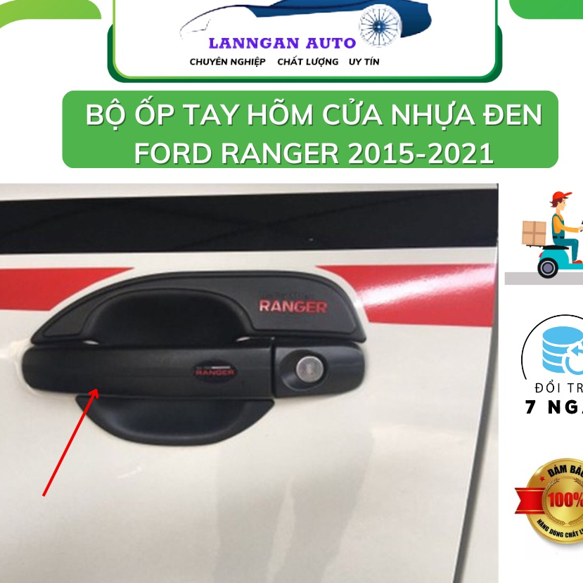 Ốp tay cửa, hõm cửa ô tô Ford Ranger 2016- 2021, MẪU MẠ,NHỰA ĐEN ABS cao cấp