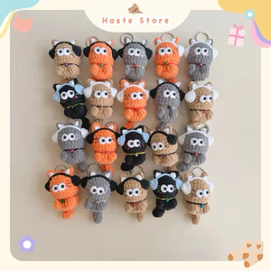 Móc Khoá Len Nhung Mèo Headphone Đeo Tai Nghe Màu Nâu Đen Xám Cam Handmade Quà Tặng Dễ Thương Độc Đáo