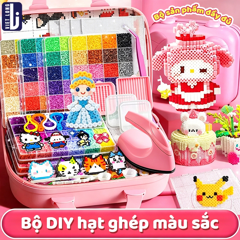 Hạt Xếp Set Diy Bé Gái, Quà Tặng Hạt 2.6Mm Đẹp Mắt, Combo Dụng Cụ + Bàn Ủi, Đồ Chơi Rèn Luyện Tư Duy Cho Bé Gái Thông Mi