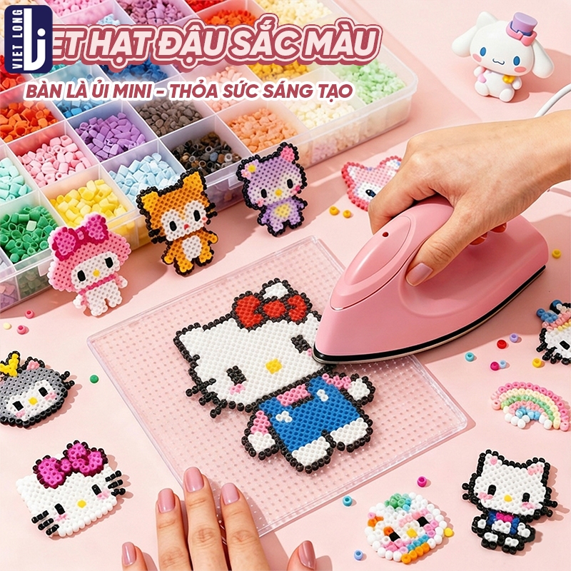 Hạt Xếp Set Diy Bé Gái, Quà Tặng Hạt 2.6Mm Đẹp Mắt, Combo Dụng Cụ + Bàn Ủi, Đồ Chơi Rèn Luyện Tư Duy Cho Bé Gái Thông Mi