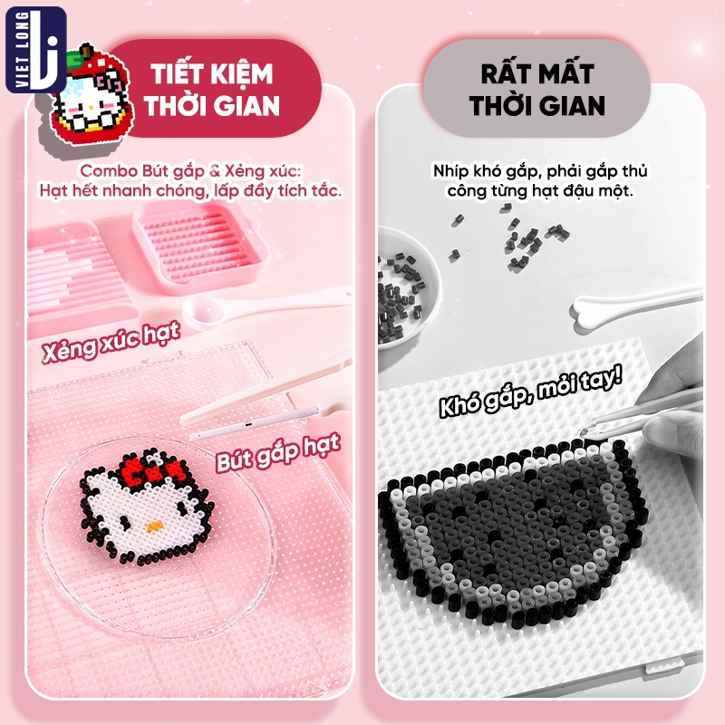 Hạt Xếp Set Diy Bé Gái, Quà Tặng Hạt 2.6Mm Đẹp Mắt, Combo Dụng Cụ + Bàn Ủi, Đồ Chơi Rèn Luyện Tư Duy Cho Bé Gái Thông Mi