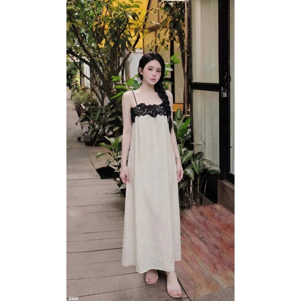 (Sẵn Hỏa Tốc) Váy Maxi 2 Dây Phối Ren, Váy Đũi Viền Ren Dáng Suông Dài Chất Mềm Mại Đi Biển Đi Chơi Siêu Xinh