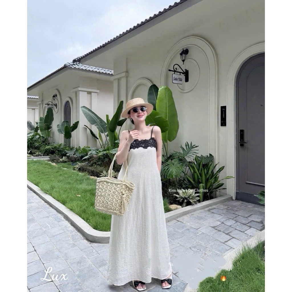 (Sẵn Hỏa Tốc) Váy Maxi 2 Dây Phối Ren, Váy Đũi Viền Ren Dáng Suông Dài Chất Mềm Mại Đi Biển Đi Chơi Siêu Xinh