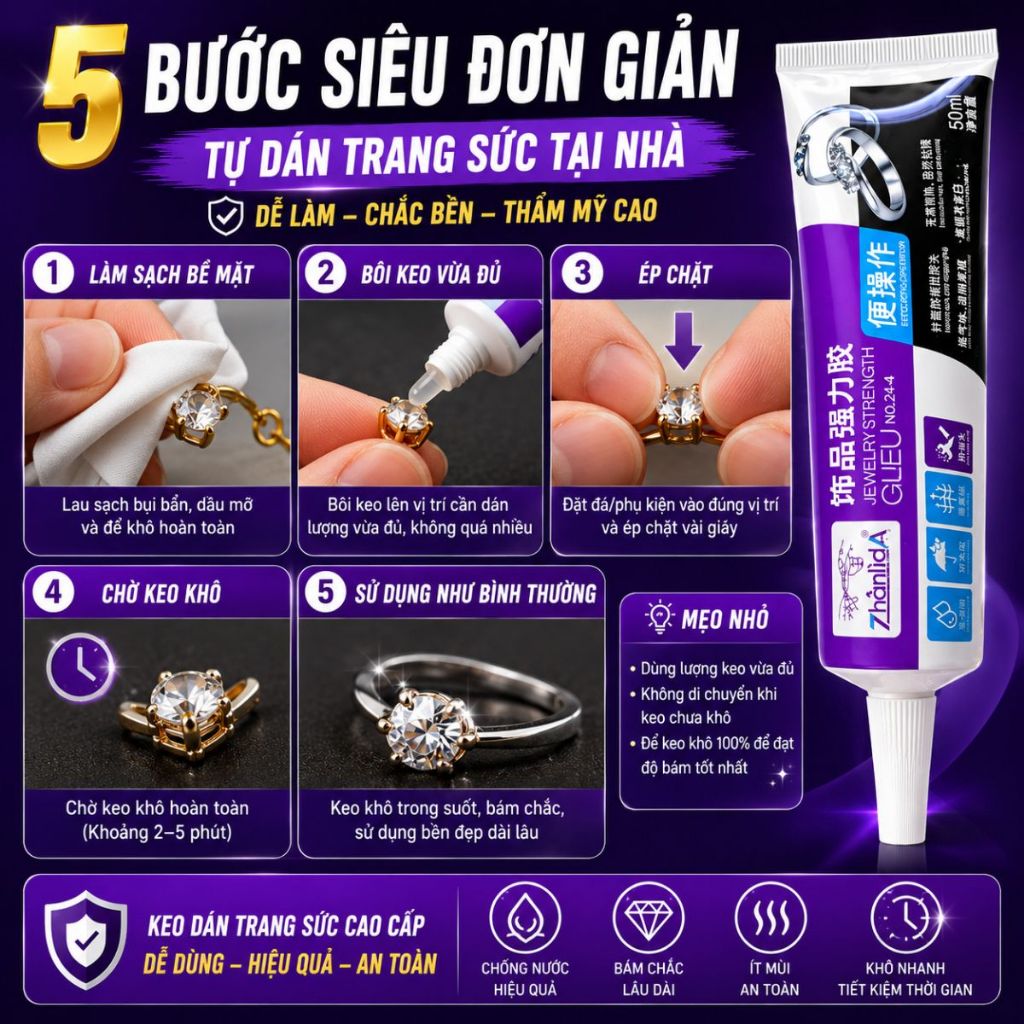 Keo dán trang sức Zhanlida keo dán đá dán phụ kiện handmade siêu chắc 50ml