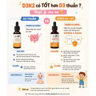 Vitamin D3K2 , D3 Mary Ruth's dạng xịt, dạng giọt hữu cơ thuần chay cho bé 30ml babyhoe