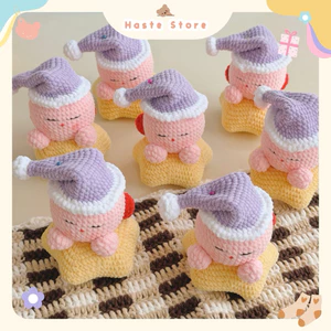 Móc Khoá Len Nhung Kirby Hồng Kabi Cartoon Twinkle Goodnight Đội Mũ Ngủ Ngon Màu Pastel Quà Tặng Dễ Thương Độc Đáo