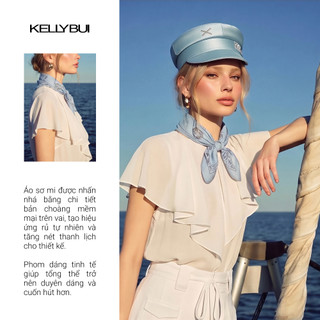 [KELLYBUI] Áo sơ mi chiffon phối bèo, thời trang công sở thanh lịch