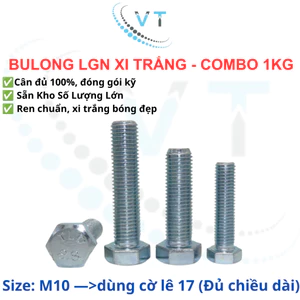 Bulong Lục Giác Ngoài M10 Dài 20mm-150mm - Bu Lông Thép Mạ Kẽm Trắng Chống Gỉ Sét Cho Cơ Khí