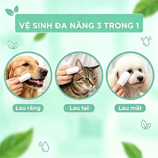 Tushie Treats Khăn lau ngón tay thú cưng Găng ngón vệ sinh răng miệng, mắt tai cho thú cưng, gói 37 cái