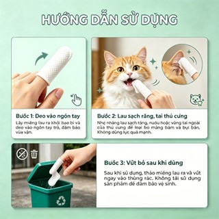 Tushie Treats Khăn lau ngón tay thú cưng Găng ngón vệ sinh răng miệng, mắt tai cho thú cưng, gói 37 cái
