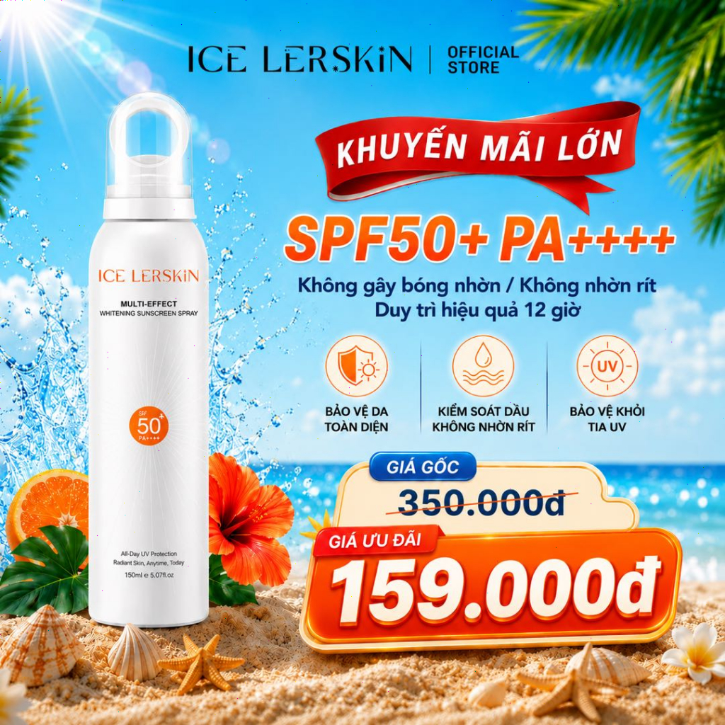 ICE LERSKIN Xịt chống nắng SPF50+ PA++++, chống nước, làm trắng da, bảo vệ toàn diện khỏi tia UV cả ngày,Mọi loại da.