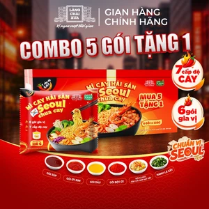 HỘP 5 GÓI TẶNG 1 - Mì Cay Seoul Hải Sản Chua Cay 7 Cấp Độ Cay 6 Gói Gia Vị Làng Chài Xưa