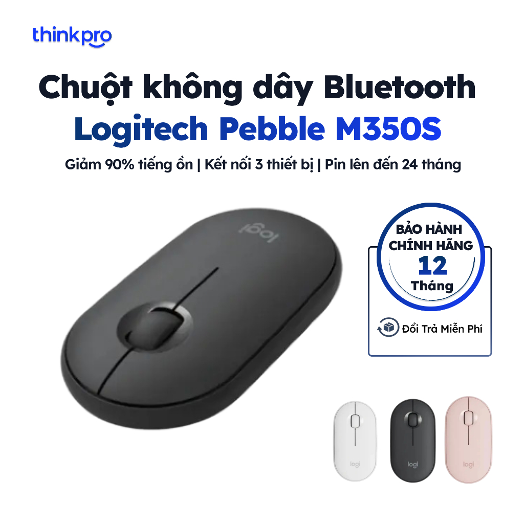 [CHÍNH HÃNG] Chuột không dây Silent Touch Logitech Pebble Mouse 2 M350s công nghệ Bluetooth Low Energy tích kiệm pin | BigBuy360 - bigbuy360.vn