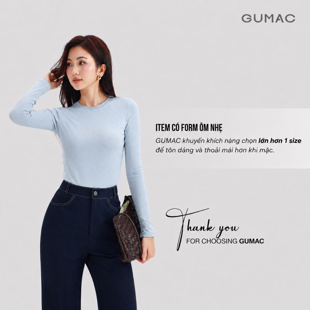 Áo Thun Nữ GUMAC Form Ôm Tay Dài Cổ Tròn Viền Nẹp Tinh Tế Nữ Tính LATG05057 - 6109