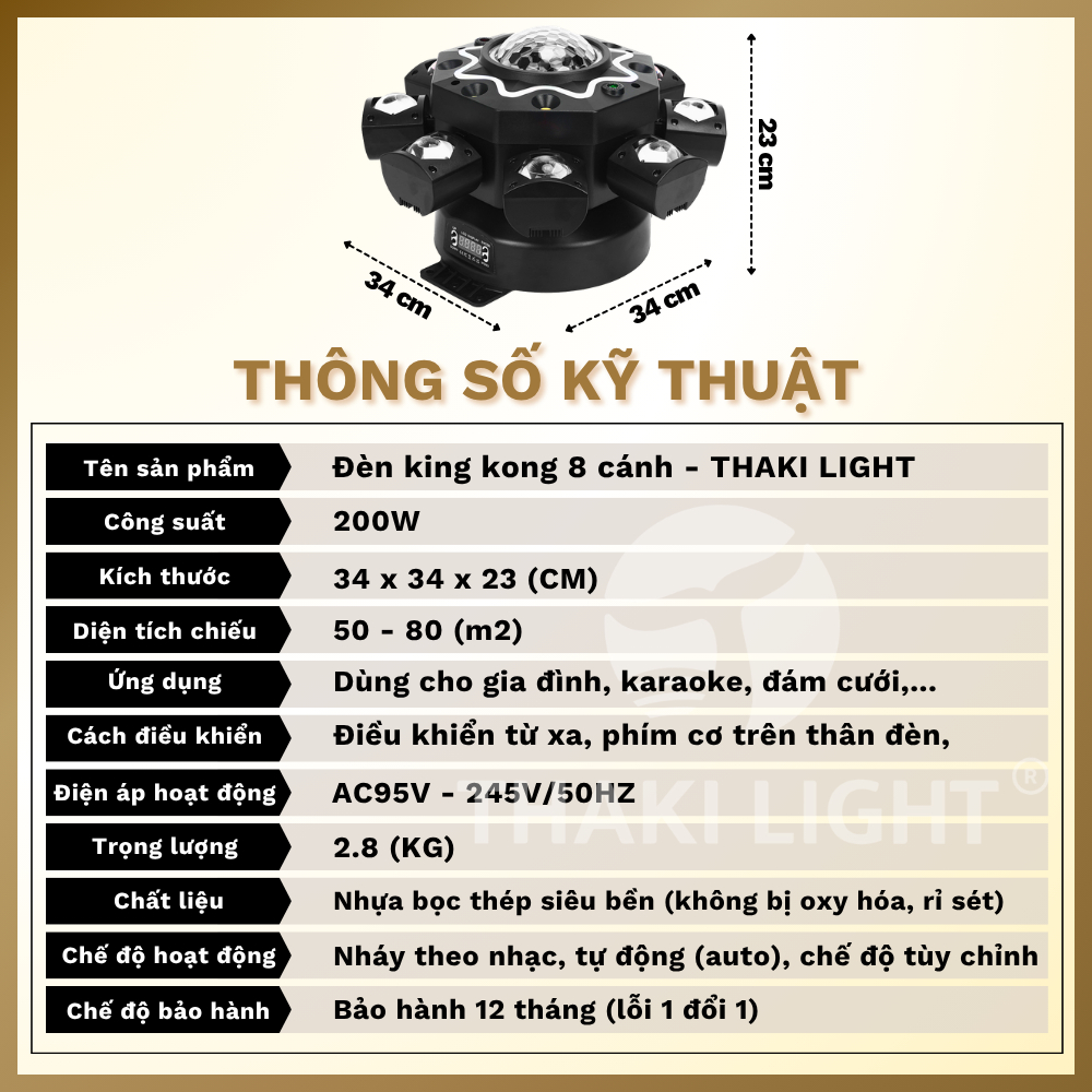 Đánh Giá Đèn Sân Khấu King Kong 8 Cánh THAKI LIGHT: Đỉnh Cao Ánh Sáng Cho Phòng Karaoke
