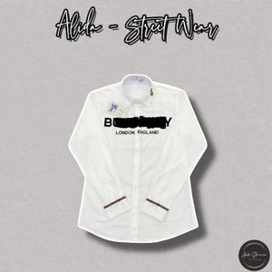 ⚡️[Hight Quality] Áo Sơ Mi Trắng Dài Tay Nam Bu1 Shirts - Họa Tiết Chữ Đen Phối Kẻ Cổ Thanh Lịch