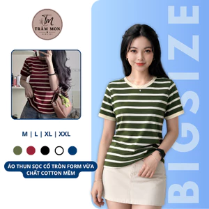 Áo Thun Nữ Bigsize Sọc Cổ Tròn Form Vừa MS 516 Chất Thun Cotton Mềm Mịn Thoáng Mát Từ 40-85kg