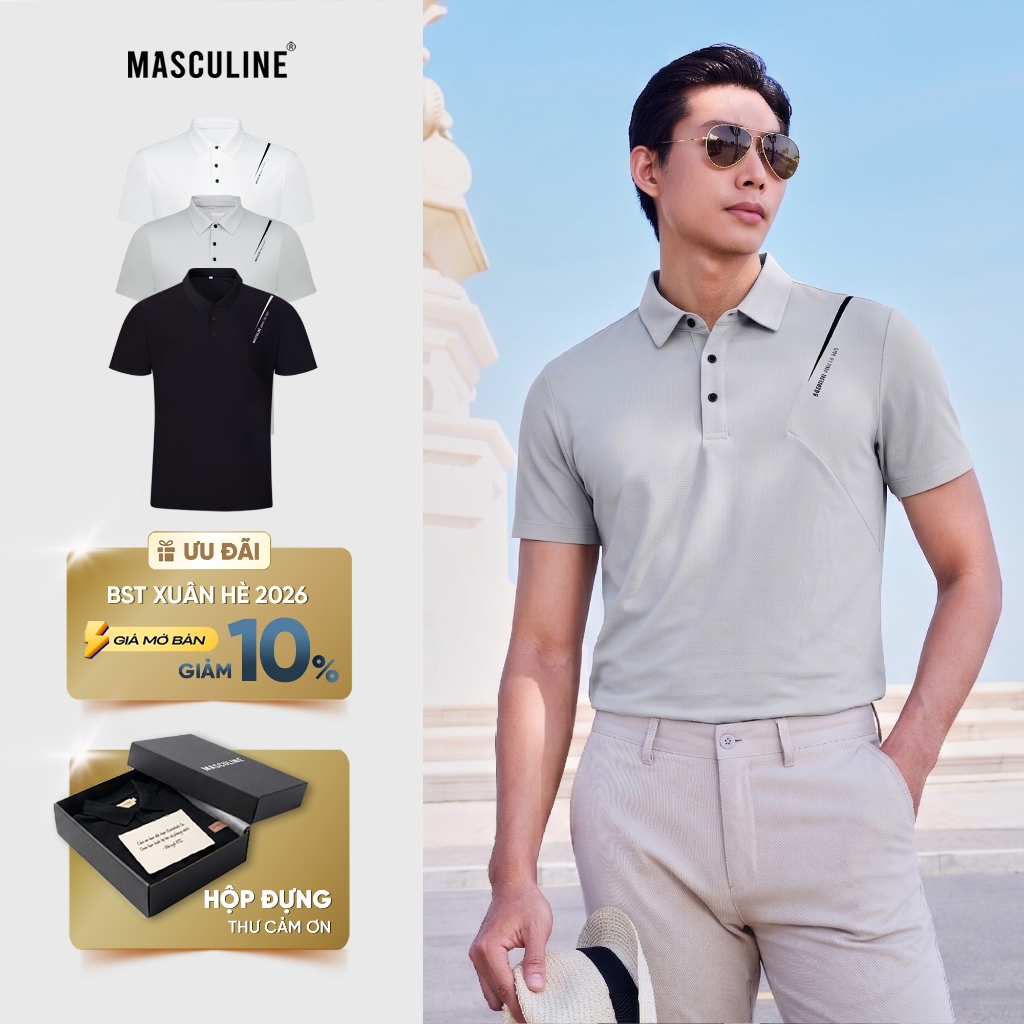 Áo polo nam MASCULINE APD600 vải silk nylon spandex co giãn ép keo đa lớp Form regular fit