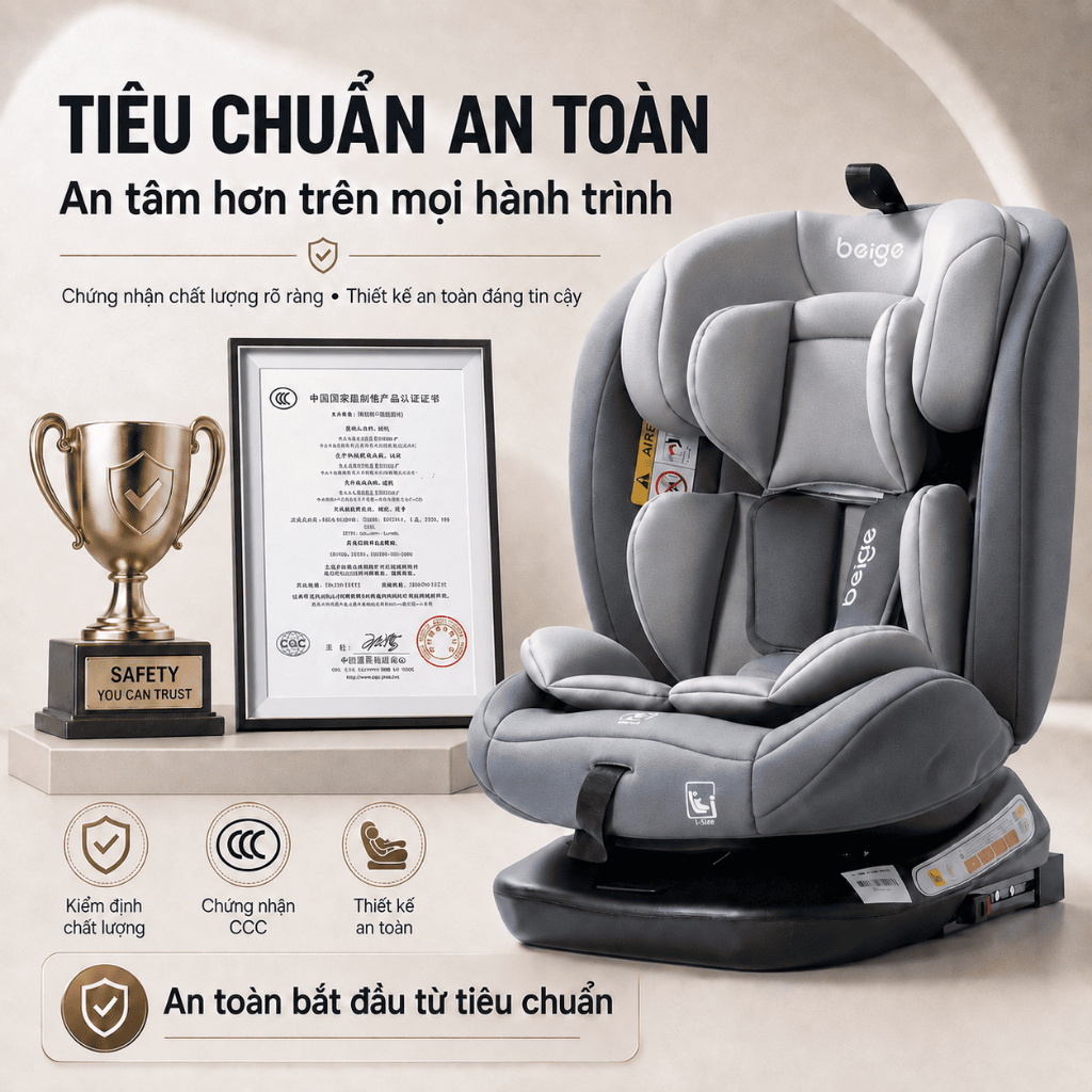 Ghế ngồi ô tô cho bé Beige, có khóa chốt an toàn, ghế an toàn cho trẻ em, isofix+lacth cố đị