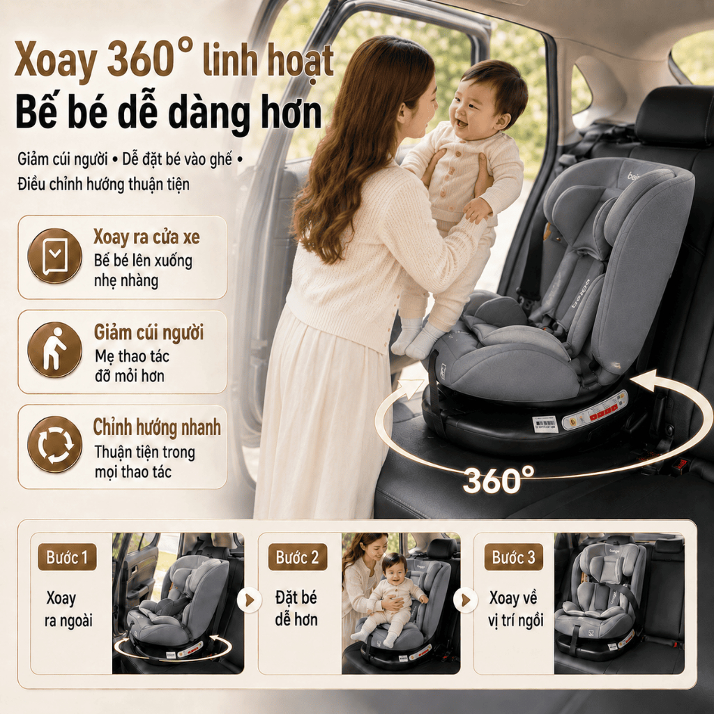 Ghế ngồi ô tô cho bé Beige, có khóa chốt an toàn, ghế an toàn cho trẻ em, isofix+lacth cố đị