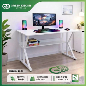 Bàn Gaming Chữ K Đôi Green Decor – Bàn Làm Việc 120x60x75cm, Mặt Gỗ MDF Cao Cấp, Khung Sắt Double K