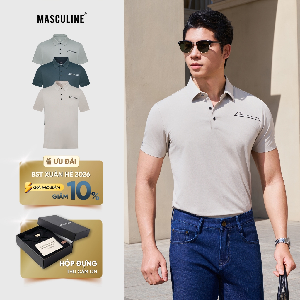 Áo polo nam MASCULINE APD602 form regular fit dáng thể thao, silk nylon spandex mềm mịn, sang trọng