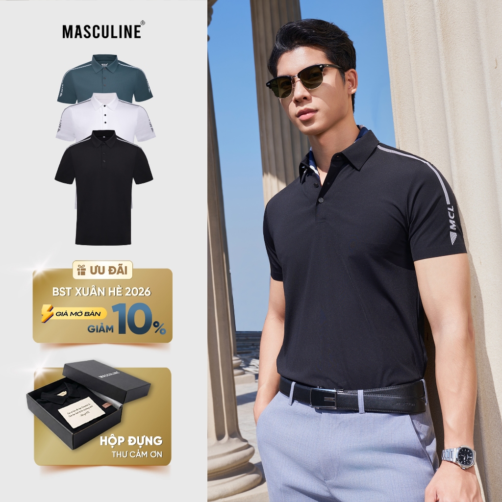 Áo polo nam MASCULINE APD603 form ôm slim fit dáng thể thao chất liệu cao cấp silk nylon spandex