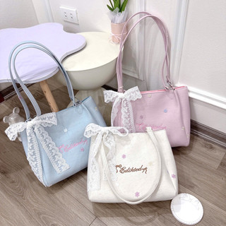 [LM2592] Túi Công Sở Túi Xách Nữ Tote Vải Mới Cdiktod Đính Nơ Ren Và Hoa Nhí Có Khoá Kéo Miệng Chống Rơi Đồ