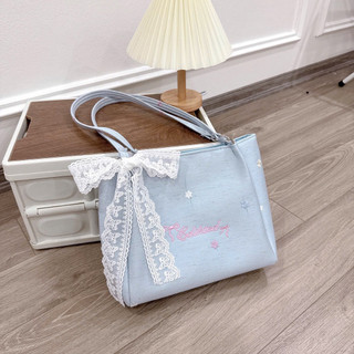 [LM2592] Túi Công Sở Túi Xách Nữ Tote Vải Mới Cdiktod Đính Nơ Ren Và Hoa Nhí Có Khoá Kéo Miệng Chống Rơi Đồ