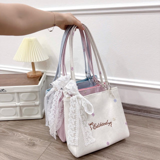 [LM2592] Túi Công Sở Túi Xách Nữ Tote Vải Mới Cdiktod Đính Nơ Ren Và Hoa Nhí Có Khoá Kéo Miệng Chống Rơi Đồ