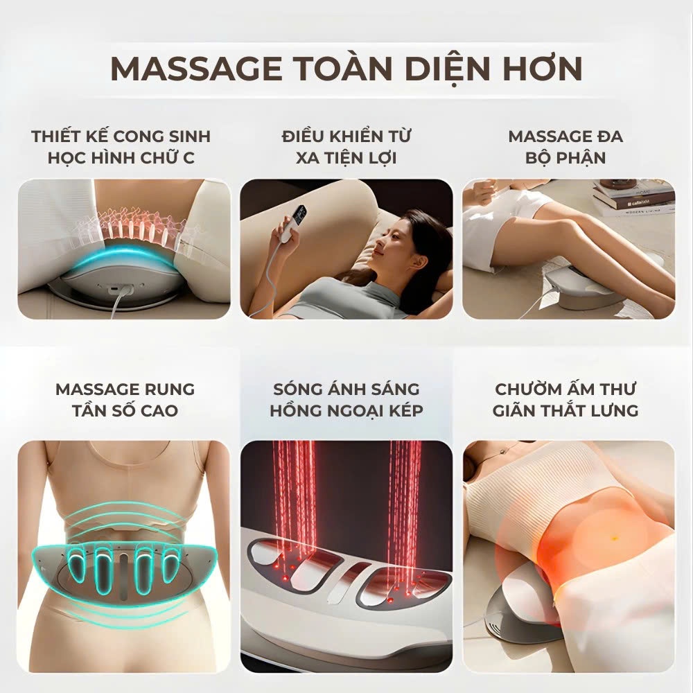 Máy Massage Lưng Và Cột Sống Xung Điện, Bơm Hơi Nén Khí Kéo Giãn Giảm Đau Lưng Thoát Vị Đĩa Đệm