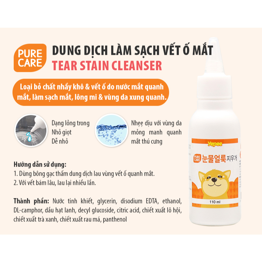 Dung Dịch Vệ Sinh Tai/Mắt YEPEE 110ml Làm Sạch, Ngừa Viêm Tai, Làm Sạch Vết Ố Mắt Cho Chó Mèo-PUPET