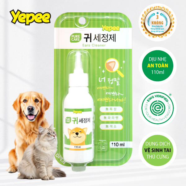 Dung Dịch Vệ Sinh Tai/Mắt YEPEE 110ml Làm Sạch, Ngừa Viêm Tai, Làm Sạch Vết Ố Mắt Cho Chó Mèo-PUPET