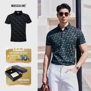 Áo polo nam MASCULINE APL600 họa tiết in đa sắc, vải silk nylon co giãn, form regular thoải mái