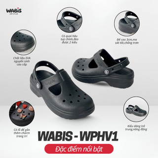 [Tặng Charm + Móc Khóa Chính Hãng] Dép Sục Màu Đen WABIS Platform Happiness V1 Đế Cao 3cm, Êm Chân, Chống Trượt [WPH-V1]