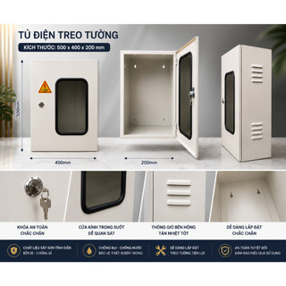 Tủ Điện Solar 500x400x200 Mặt Mika | Vỏ Tủ Inverter Năng Lượng Mặt Trời Treo Tường Sơn Tĩnh Điện