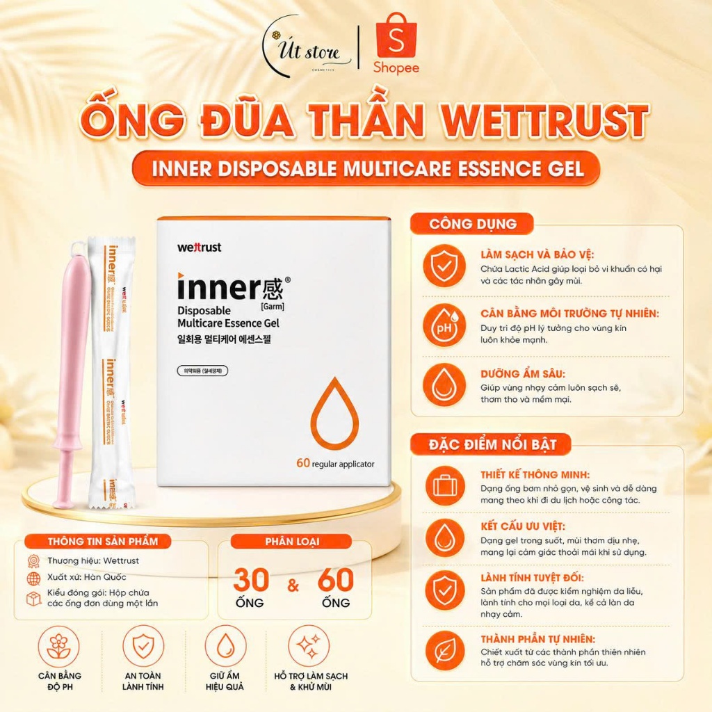 [CHE TÊN SP] Đũa Thần Inner Gel Wettrust Innergarm Disposable Multicare Essence, Gel Dưỡng Vùng Kín