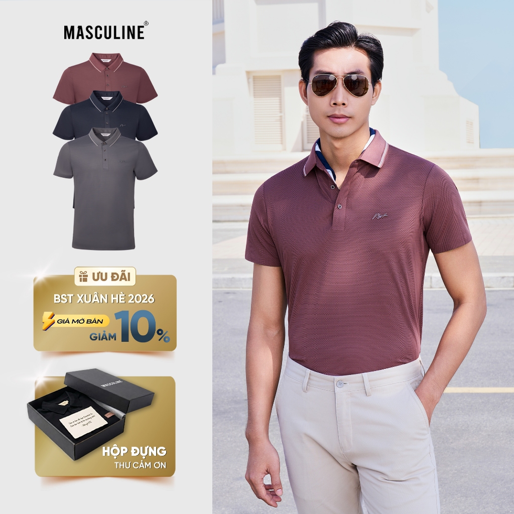 Áo polo nam MASCULINE APL602 Vải sợi tơ tằm kết hợp Nylon và Spandex co giãn mềm mại, regular fit